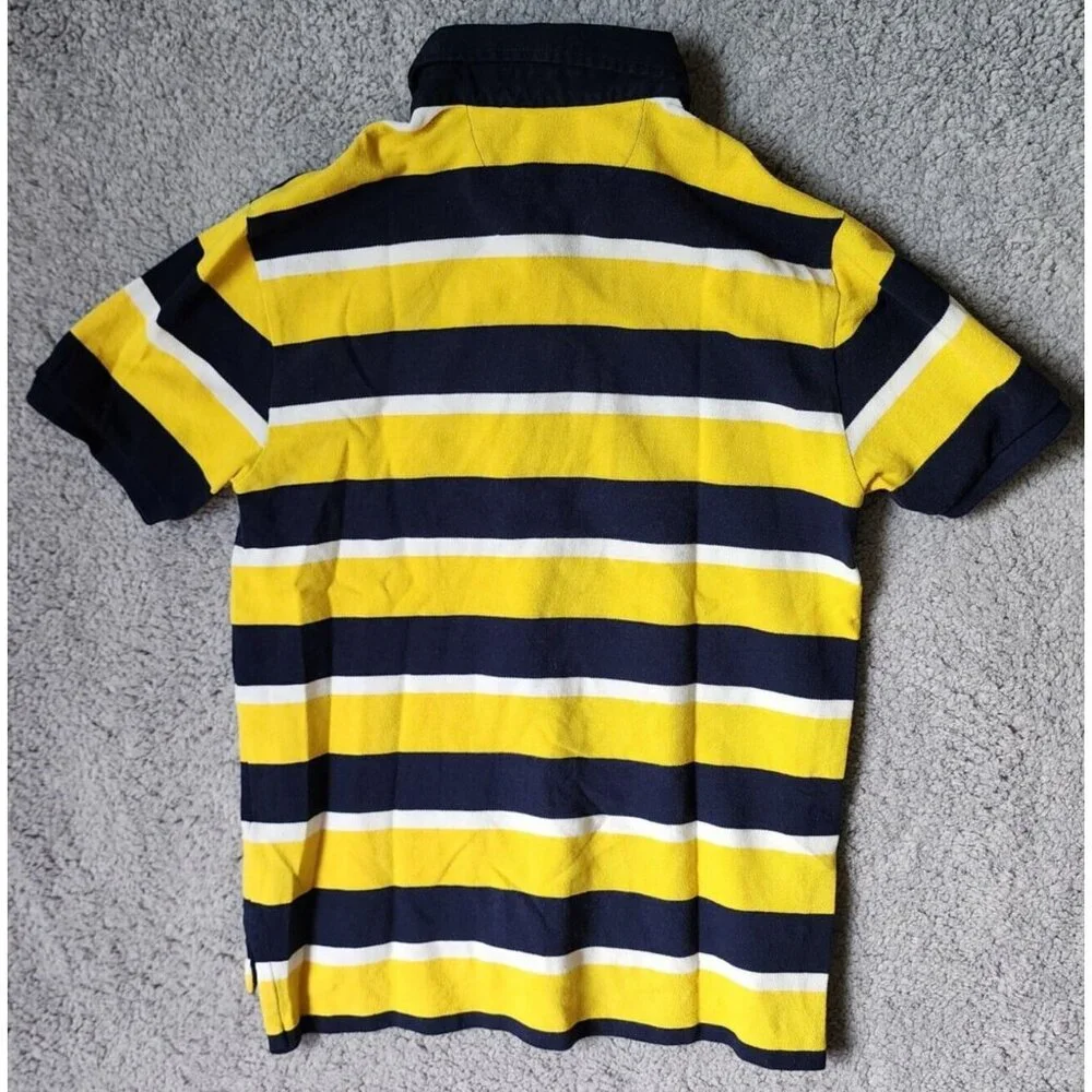 Ralph Lauren Yellow Blue Striped‎ Short Sleeve Rugby Polo Shirt Youth Size XL